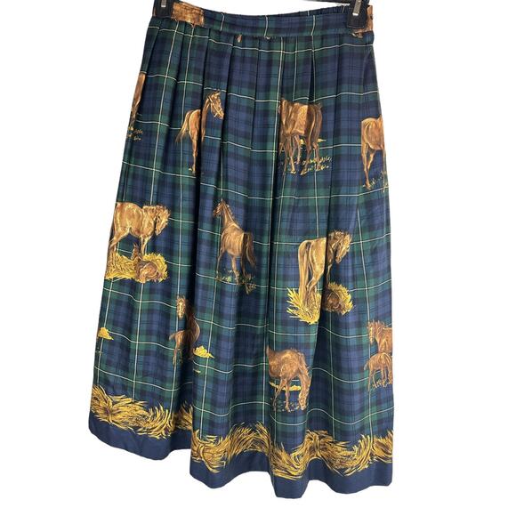 Susan Bristol Horse Print A Line Skirt Equestrian Tartan Plaid Western 10 Petite - Picture 7 of 8